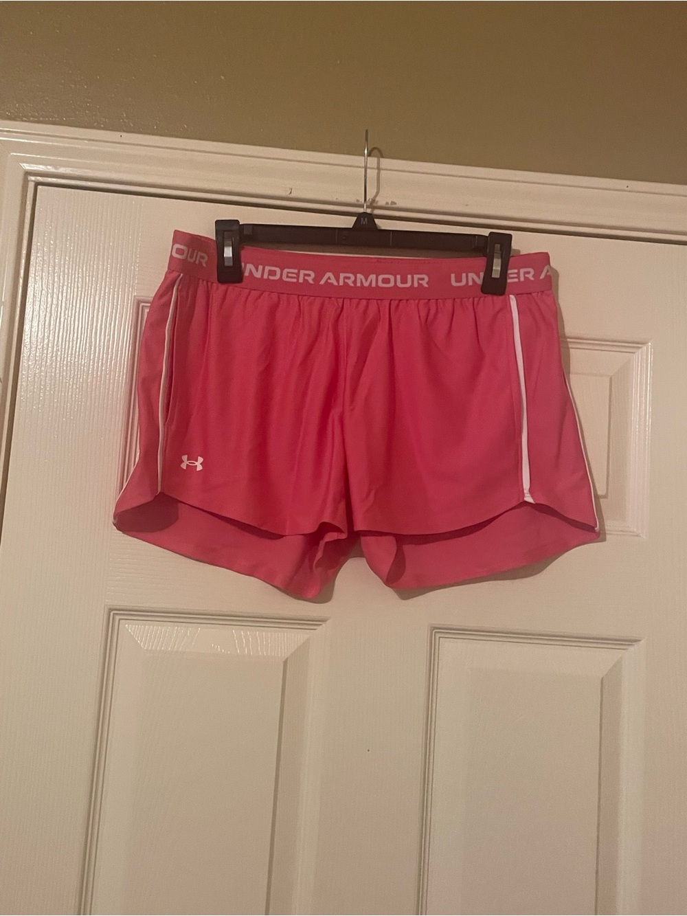 Under Armour Pink Women's Running Shorts with White Trim Size: M